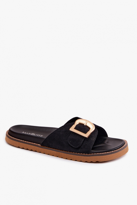 Papuci de damă cu cataramă decorativă ELITIA BLACK, Culoare: negru, IVET.RO - Reduceri de până la -80%