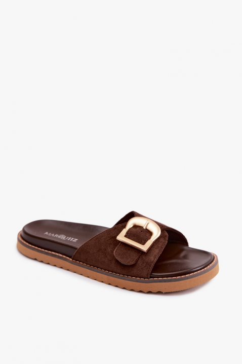 Papuci de damă cu cataramă decorativă ELITIA CAMEL, Culoare: maro, IVET.RO - Reduceri de până la -80%