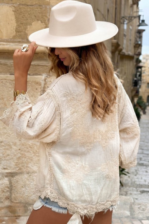 Bluză de damă vaporoasă cu broderie în stil boho KALYTA BEIGE, Culoare: bej, IVET.RO - Reduceri de până la -80%