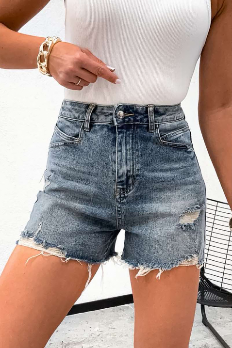 Pantaloni scurți din denim pentru femei, cu talie înaltă și efect de ruptură JOLYNA, Culoare: denim, IVET.RO - Reduceri de până la -80%