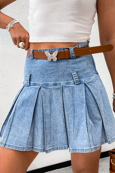 Fustă scurtă din denim plisată, cu talie înaltă LETYNA, Culoare: denim, IVET.RO - Reduceri de până la -80%