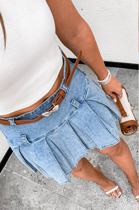 Fustă scurtă din denim plisată, cu talie înaltă LETYNA, Culoare: denim, IVET.RO - Reduceri de până la -80%