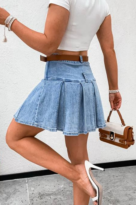 Fustă scurtă din denim plisată, cu talie înaltă LETYNA, Culoare: denim, IVET.RO - Reduceri de până la -80%