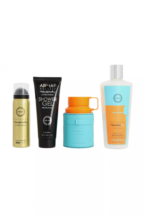 Set oriental pentru bărbați Armaf Odyssey Mandarine Sky EDP 100 ml + Spray de corp parfumat 50 ml + Gel de duș 100 ml + Șampon 100 mlIVET.RO - Reduceri de până la -80%