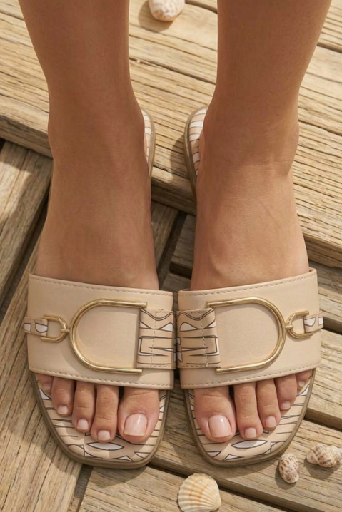 Papuci de damă cu cataramă metalică VERONSIA BEIGE, Culoare: bej, IVET.RO - Reduceri de până la -80%