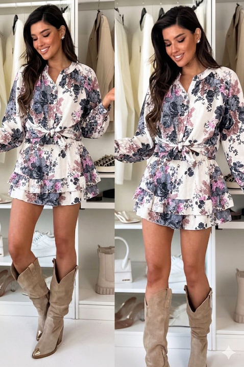 Set de damă pentru fiecare zi, cu imprimeu floral și fustă în straturi GRASIELA GREY, Culoare: multicolor, IVET.RO - Reduceri de până la -80%