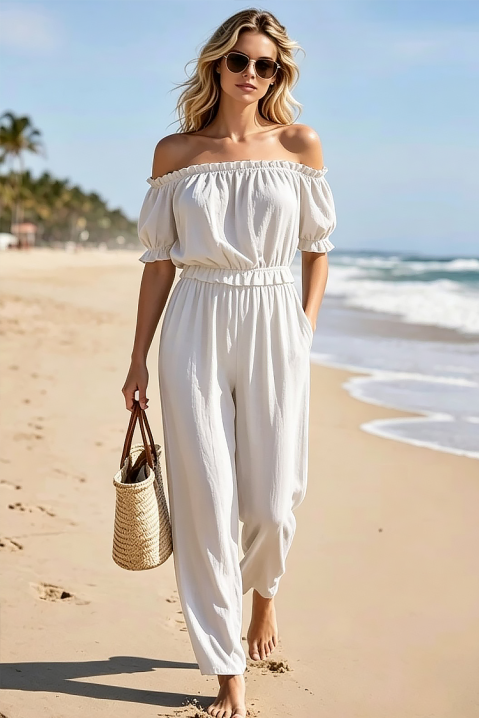 Set de vară pentru femei, format din pantaloni și bluză cu umeri căzuți AMARISANA WHITE, Culoare: alb, IVET.RO - Reduceri de până la -80%
