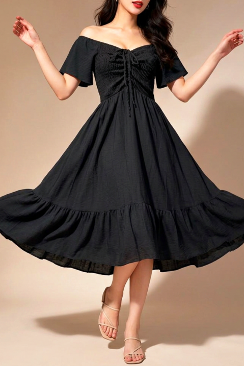 Rochie midi evazata cu bandă elastică VELATINA BLACK, Culoare: negru, IVET.RO - Reduceri de până la -80%