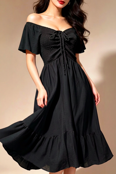 Rochie midi evazata cu bandă elastică VELATINA BLACK, Culoare: negru, IVET.RO - Reduceri de până la -80%