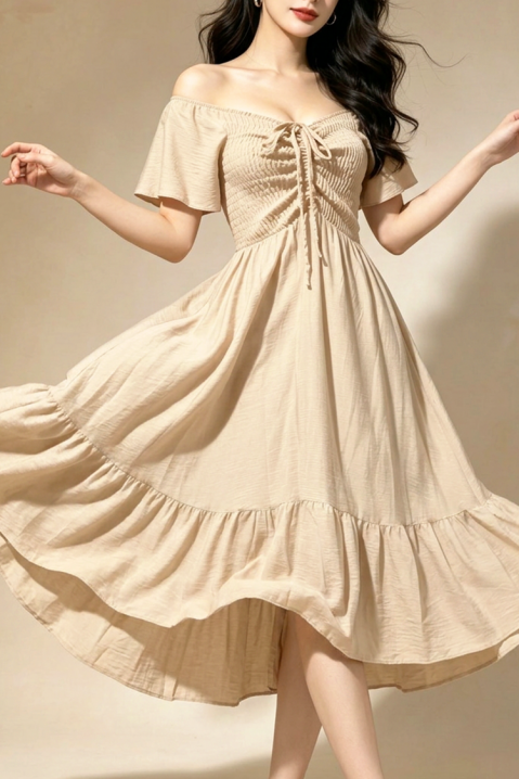 Rochie midi evazata cu bandă elastică VELATINA BEIGE, Culoare: bej, IVET.RO - Reduceri de până la -80%