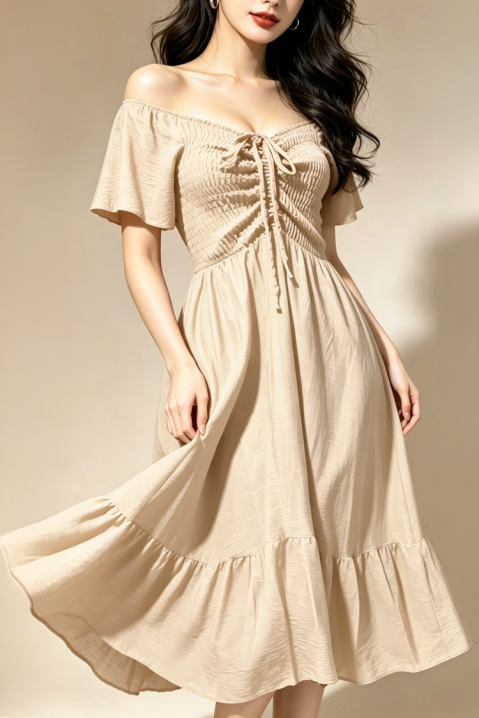 Rochie midi evazata cu bandă elastică VELATINA BEIGE, Culoare: bej, IVET.RO - Reduceri de până la -80%