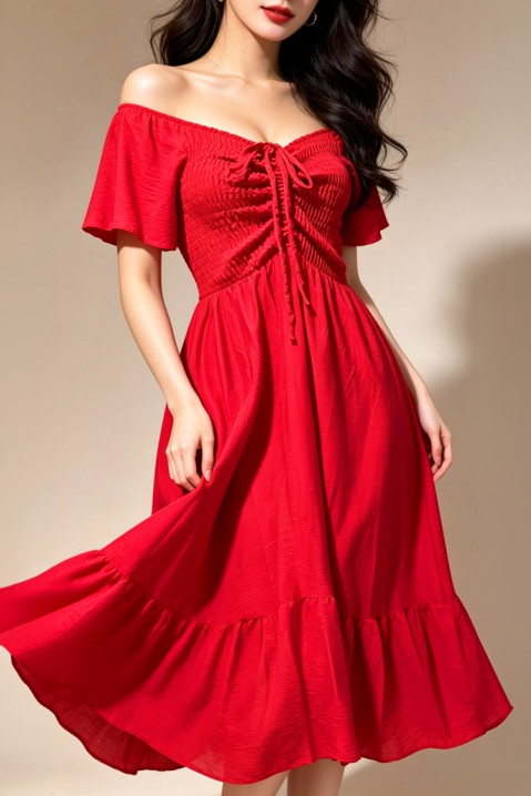 Rochie midi evazata cu bandă elastică VELATINA RED, Culoare: roșu, IVET.RO - Reduceri de până la -80%