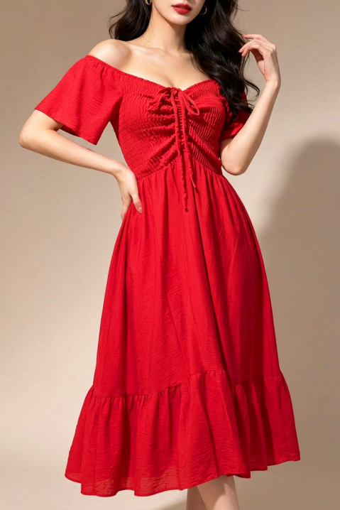 Rochie midi evazata cu bandă elastică VELATINA RED, Culoare: roșu, IVET.RO - Reduceri de până la -80%