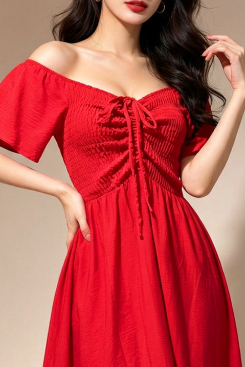 Rochie midi evazata cu bandă elastică VELATINA RED, Culoare: roșu, IVET.RO - Reduceri de până la -80%