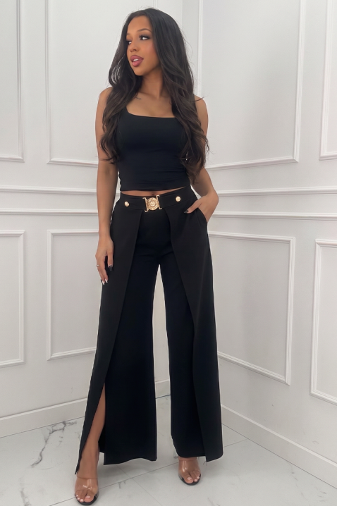 Pantaloni eleganți pentru femei, cu suprapunere și talie înaltă RATIENA BLACK, Culoare: negru, IVET.RO - Reduceri de până la -80%