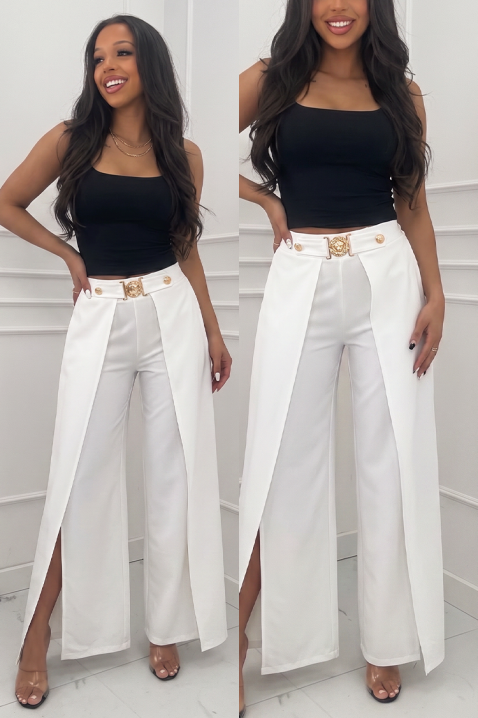 Pantaloni eleganți pentru femei, cu suprapunere și talie înaltă RATIENA WHITE, Culoare: alb, IVET.RO - Reduceri de până la -80%
