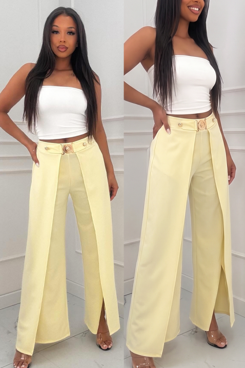 Pantaloni eleganți pentru femei, cu suprapunere și talie înaltă RATIENA YELLOW, Culoare: galben, IVET.RO - Reduceri de până la -80%