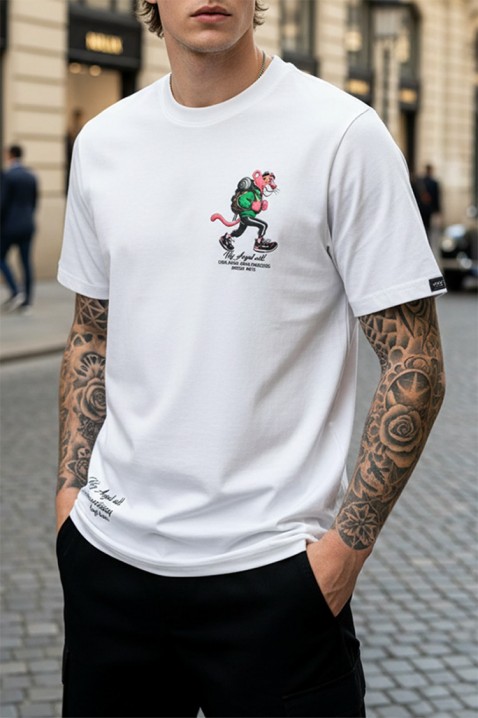 Tricou pentru bărbați cu imprimeu grafic și model de design pe spate PARIERO WHITE, Culoare: alb, IVET.RO - Reduceri de până la -80%