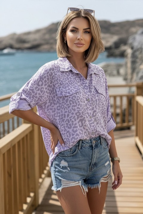 Cămașă pentru femei cu un imprimeu leopard delicat și buzunare LARISANSA LILA, Culoare: lila, IVET.RO - Reduceri de până la -80%