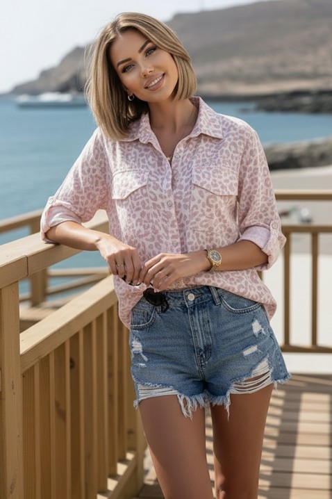 Cămașă pentru femei cu un imprimeu leopard delicat și buzunare LARISANSA PINK, Culoare: roz, IVET.RO - Reduceri de până la -80%