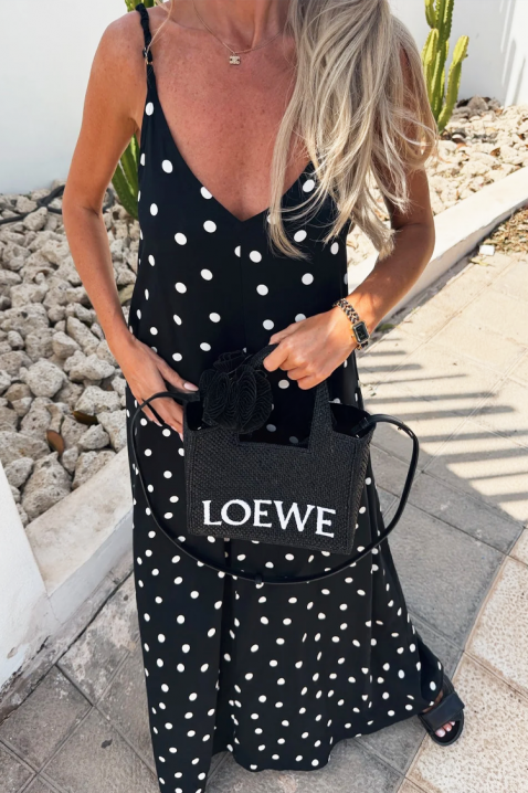Rochie lungă cu buline și un spate spectaculos DERIDA BLACK, Culoare: negru, IVET.RO - Reduceri de până la -80%