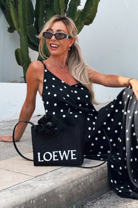 Rochie lungă cu buline și un spate spectaculos DERIDA BLACK, Culoare: negru, IVET.RO - Reduceri de până la -80%