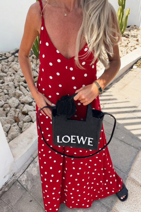 Rochie lungă cu buline și un spate spectaculos DERIDA RED, Culoare: roșu, IVET.RO - Reduceri de până la -80%