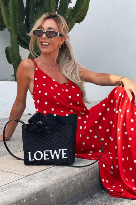 Rochie lungă cu buline și un spate spectaculos DERIDA RED, Culoare: roșu, IVET.RO - Reduceri de până la -80%