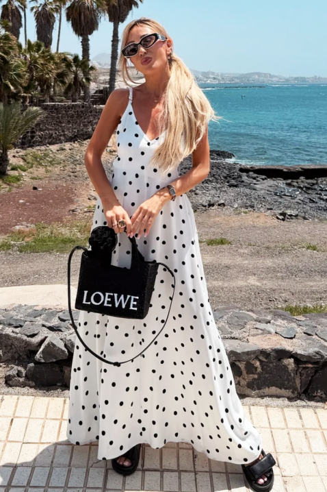 Rochie lungă cu buline și un spate spectaculos DERIDA WHITE, Culoare: alb, IVET.RO - Reduceri de până la -80%