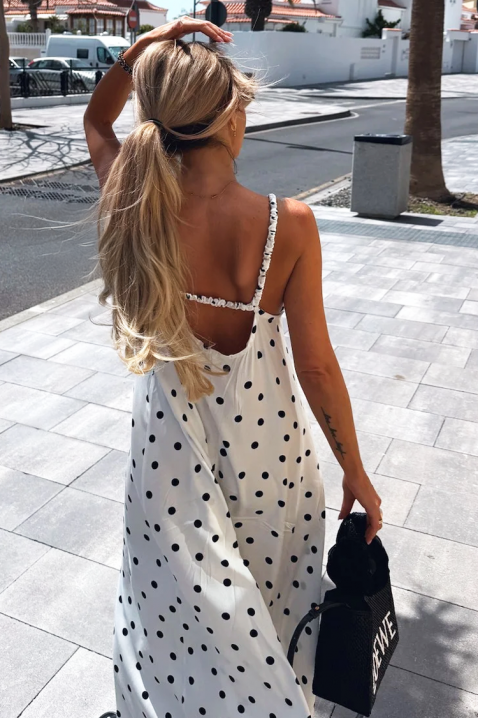 Rochie lungă cu buline și un spate spectaculos DERIDA WHITE, Culoare: alb, IVET.RO - Reduceri de până la -80%