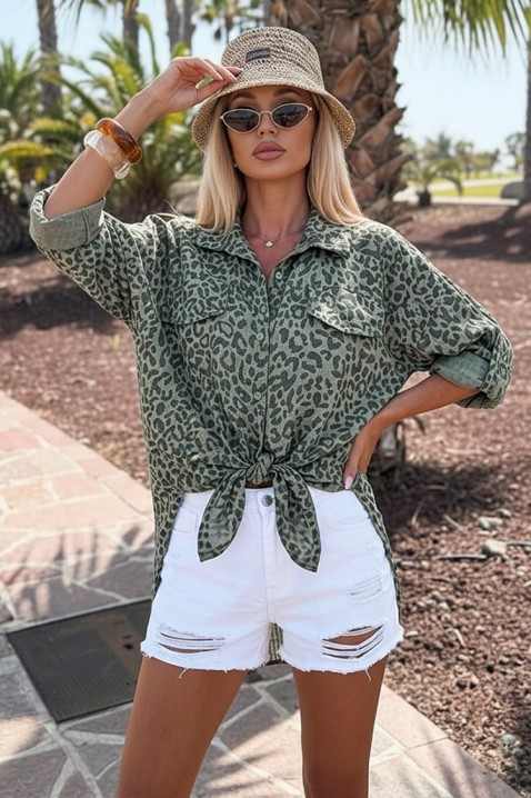 Cămașă pentru femei cu un imprimeu leopard delicat și buzunare LARISANSA KHAKI, Culoare: khaki, IVET.RO - Reduceri de până la -80%
