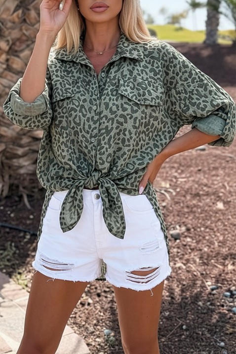 Cămașă pentru femei cu un imprimeu leopard delicat și buzunare LARISANSA KHAKI, Culoare: khaki, IVET.RO - Reduceri de până la -80%