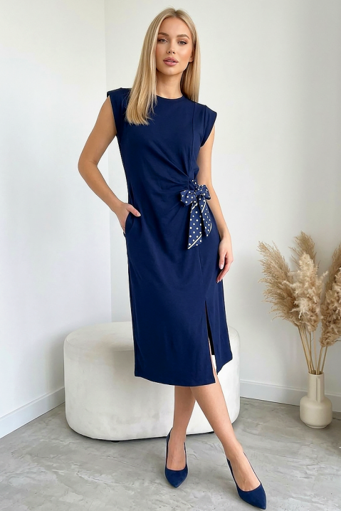 Rochie midi cu fante și panglică decorativă SAVIANA NAVY, Culoare: bleumarin, IVET.RO - Reduceri de până la -80%