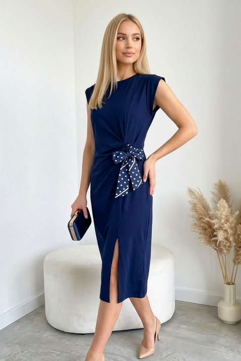 Rochie midi cu fante și panglică decorativă SAVIANA NAVY, Culoare: bleumarin, IVET.RO - Reduceri de până la -80%