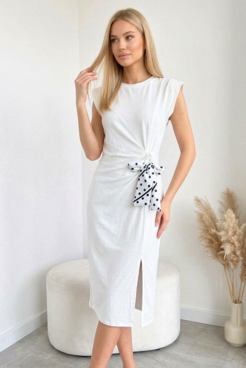 Rochie midi cu fante și panglică decorativă SAVIANA WHITE, Culoare: alb, IVET.RO - Reduceri de până la -80%