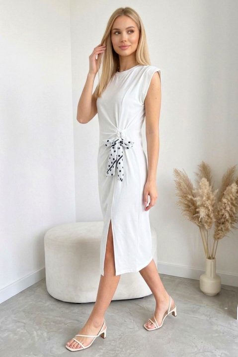 Rochie midi cu fante și panglică decorativă SAVIANA WHITE, Culoare: alb, IVET.RO - Reduceri de până la -80%