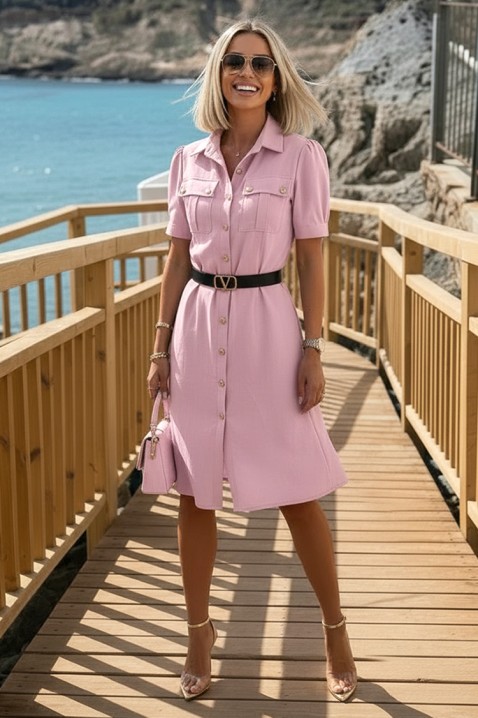 Rochie midi de tip cămașă cu curea MERINITA PINK, Culoare: roz, IVET.RO - Reduceri de până la -80%