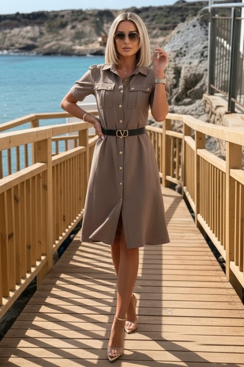 Rochie midi de tip cămașă cu curea MERINITA MOCHA, Culoare: mocca, IVET.RO - Reduceri de până la -80%