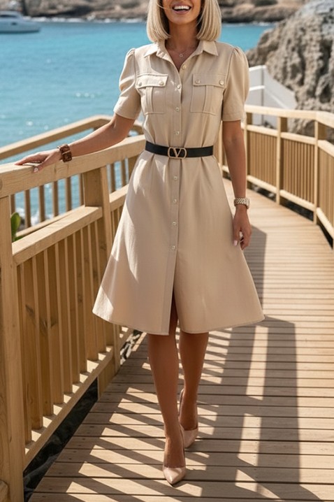 Rochie midi de tip cămașă cu curea MERINITA BEIGE, Culoare: bej, IVET.RO - Reduceri de până la -80%