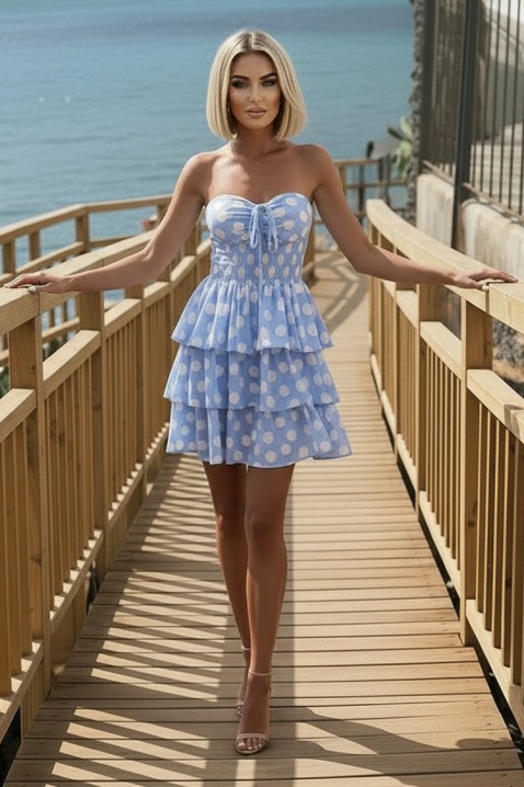 Rochie scurtă și cochetă,model cu buline, cu o fustă voluminoasă cu volane POISELA SKY, Culoare: albastru deschis, IVET.RO - Reduceri de până la -80%