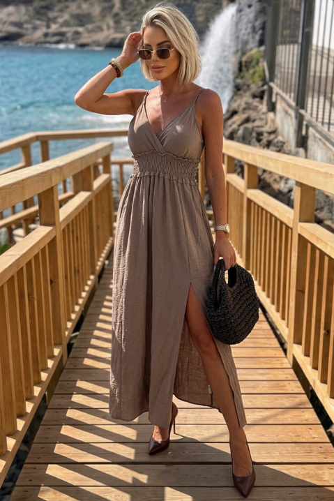Rochie midi de vară , cu bretele subțiri și talie elastică TIMINA MOCHA, Culoare: mocca, IVET.RO - Reduceri de până la -80%