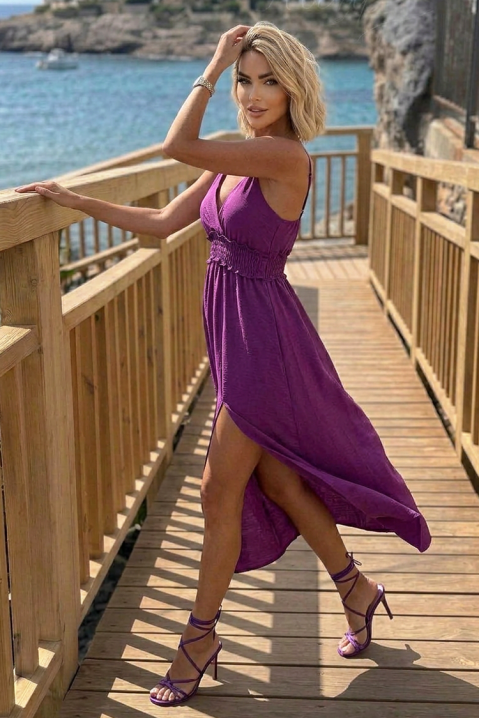 Rochie midi de vară , cu bretele subțiri și talie elastică TIMINA PURPLE, Culoare: lila, IVET.RO - Reduceri de până la -80%