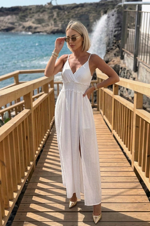 Rochie midi de vară , cu bretele subțiri și talie elastică TIMINA WHITE, Culoare: alb, IVET.RO - Reduceri de până la -80%