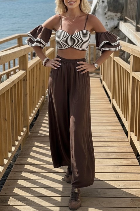 Pantaloni feminini vaporoși, cu fante spectaculoase pe picioare OLIVETI BROWN, Culoare: maro, IVET.RO - Reduceri de până la -80%