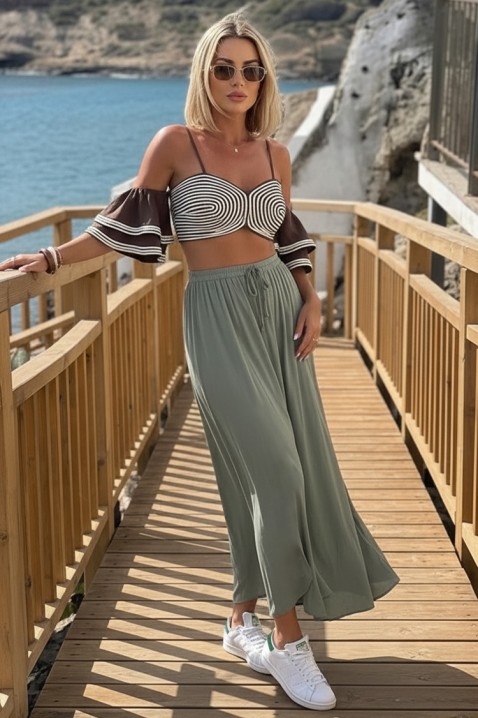 Pantaloni feminini vaporoși, cu fante spectaculoase pe picioare OLIVETI KHAKI, Culoare: khaki, IVET.RO - Reduceri de până la -80%