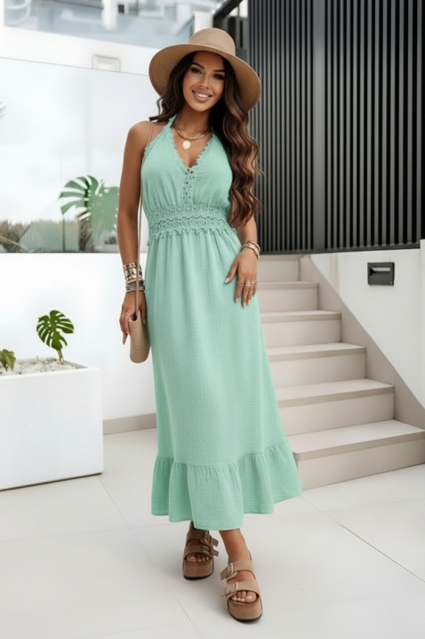 Rochie midi de vară în stil boho, cu detalii din dantelă BRIVENA MINT, Culoare: mentă, IVET.RO - Reduceri de până la -80%
