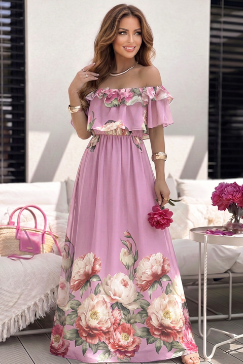 Rochie lungă cu umeri decupați și floral print FLOVERZA PINK, Culoare: roz, IVET.RO - Reduceri de până la -80%