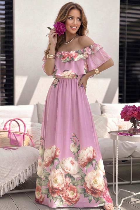 Rochie lungă cu umeri decupați și floral print FLOVERZA PINK, Culoare: roz, IVET.RO - Reduceri de până la -80%