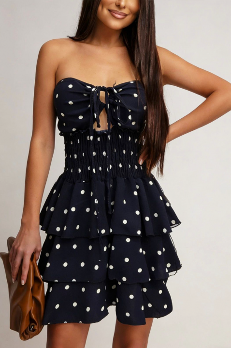 Rochie scurtă romantică, cu buline și volane spectaculoase ROSABELA BLACK, Culoare: negru, IVET.RO - Reduceri de până la -80%