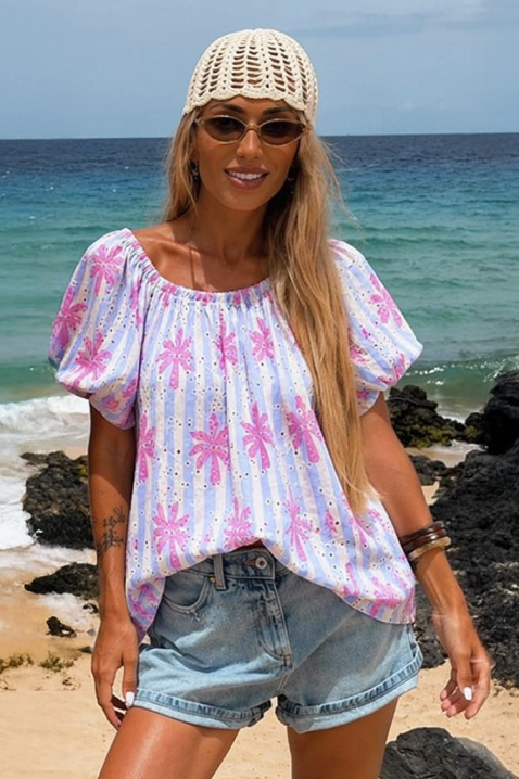 Bluză lejeră pentru femei, cu floral print și mâneci voluminoase SUNDAISY SKY, Culoare: albastru deschis, IVET.RO - Reduceri de până la -80%